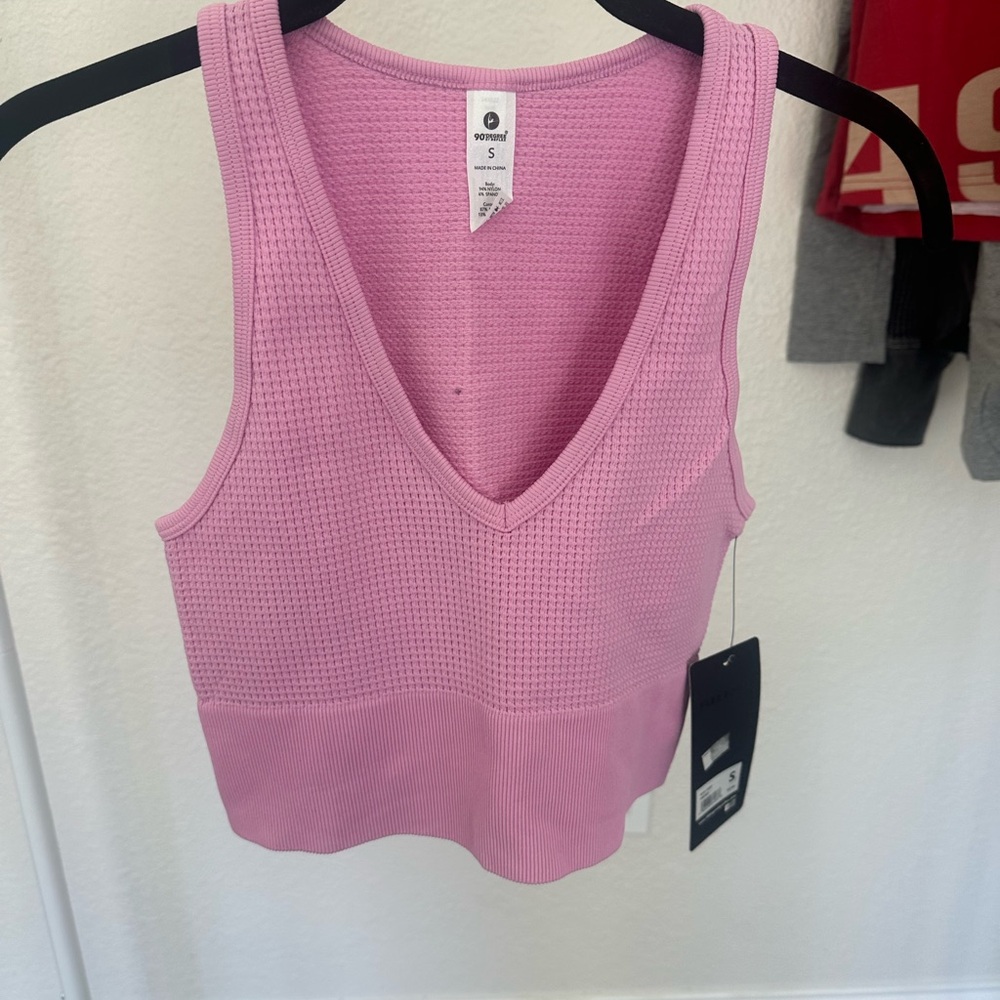 90 Degree By Reflex Pink Waffle Knit V-Neck Tank Top